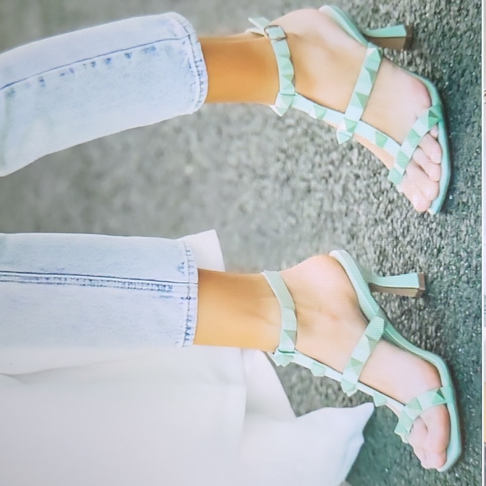 ShuShop Studded Kitten Heel Mint Green